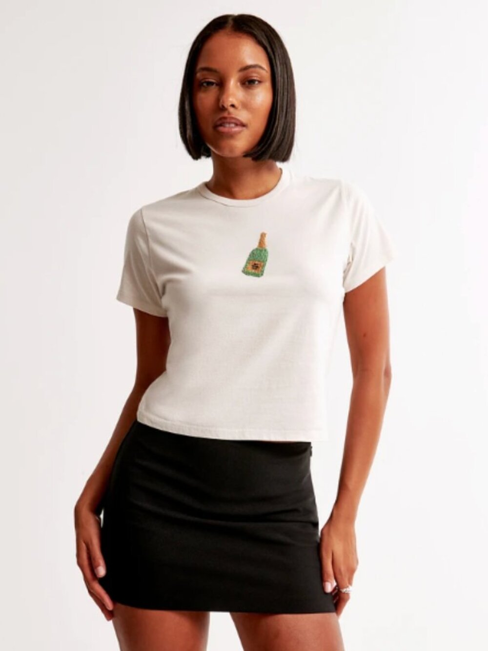 Abercrombie & Fitch Skimming Tee with Beaded Champagne Bottle